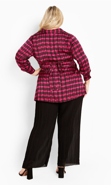 Eva Longline Gold Waist Belt Print Shirt - pink check