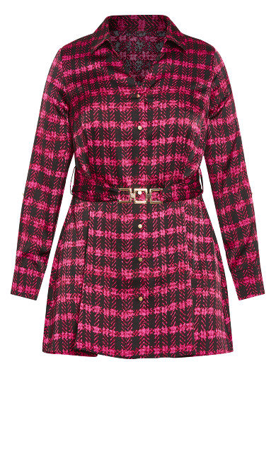 Eva Longline Gold Waist Belt Print Shirt - pink check