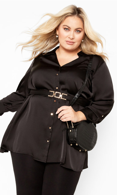 Eva Longline Gold Waist Belt Shirt - black