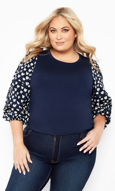 Mix Media Heart Top - navy