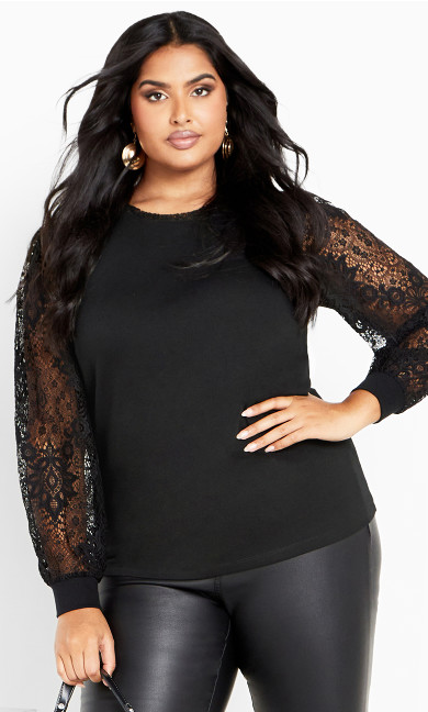 Parker Lace Long Sleeve Top - black