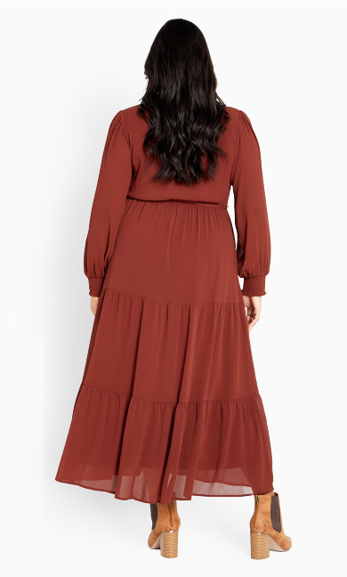 Jasmin Sleeved Tier Maxi Dress - henna