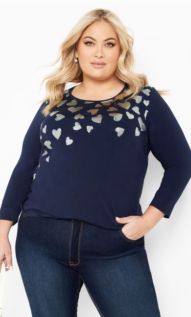 Foil Heart Top - navy