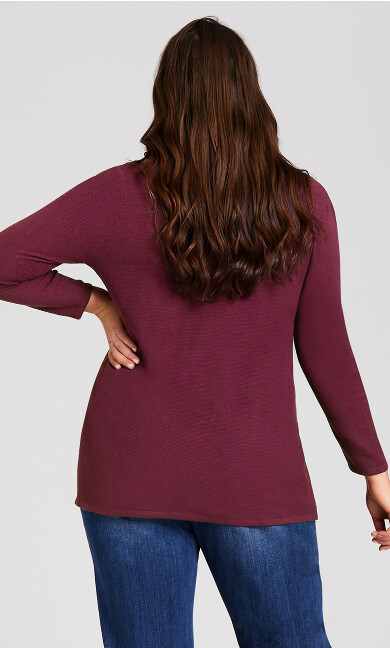 Lace Up Cowl Neck Sweater - berry