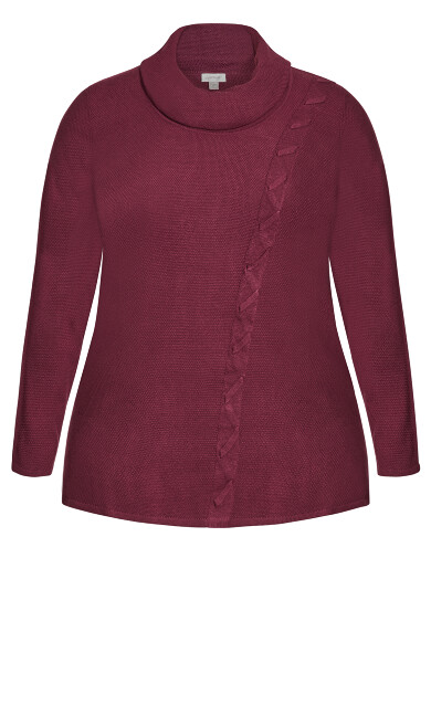 Lace Up Cowl Neck Sweater - berry