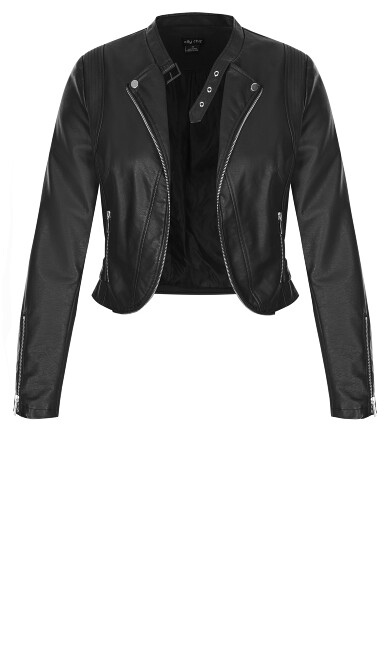 Cropped Biker Jacket - black