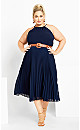 HALTER PLEAT DRESS NAVY