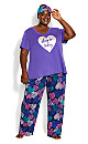 Plus Size Print 3 Piece Sleep Set - violet