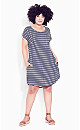 Plus Size Summer Day Stripe Dress - navy