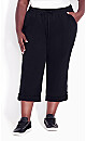 Plus Size Cotton Roll Up Capri - black