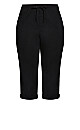 Plus Size Cotton Roll Up Capri - black