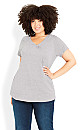 Plus Size Gathered V Neck Grey Cotton Top