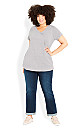 Plus Size Gathered V Neck Grey Cotton Top