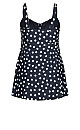 Flared Print Swim Dress - navy spot