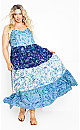 Plus Size 3 Tier Print Dress - Blues