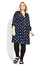 Plus Size Gathered Waist Tunic - navy spot