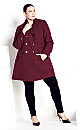 Plus Size Military Coat - berry