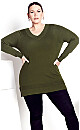 Plus Size Ribbed Trim Sweater - khaki