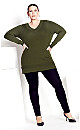 Plus Size Ribbed Trim Sweater - khaki