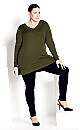 Plus Size Ribbed Trim Sweater - khaki