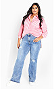 Plus Size Stripe Mix Shirt - pink