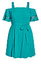 Trim Shoulder Dress - aqua