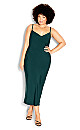 Plus Size Shimmer Slip Jade Cowl Drape Midi Fitted Silky