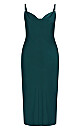 Plus Size Shimmer Slip Jade Cowl Drape Midi Fitted Silky