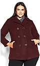 Plus Size Faux Wool Peacoat - berry