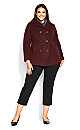 Plus Size Faux Wool Peacoat - berry