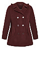 Plus Size Faux Wool Peacoat - berry