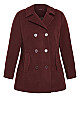 Plus Size Faux Wool Peacoat - berry