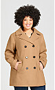 Plus Size Faux Wool Peacoat - camel