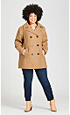 Plus Size Faux Wool Peacoat - camel