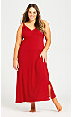 Plus Size Lace Trim Sleep Maxi Dress - red