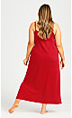 Plus Size Lace Trim Sleep Maxi Dress - red