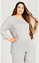 Plus Size V Plain Hacci Top - gray