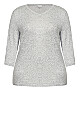 Plus Size V Plain Hacci Top - gray