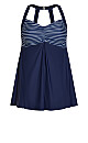 Plus Size Print Swim Dress - navy stripe