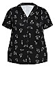 Plus Size Cats Button Sleep Top - black cat