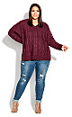 Plus Size Cable Knit Sharkbite Sweater - plum