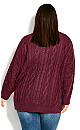 Plus Size Cable Knit Sharkbite Sweater - plum