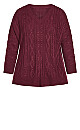 Plus Size Cable Knit Sharkbite Sweater - plum