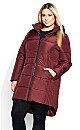 Plus Size Contrast Zip Coat - wine