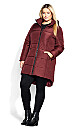 Plus Size Contrast Zip Coat - wine