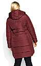 Plus Size Contrast Zip Coat - wine