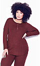 Plus Size Rib Button Sleep Top - berry