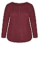 Plus Size Rib Button Sleep Top - berry