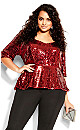 Sequin Puff Top - crimson