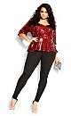 Sequin Puff Top - crimson